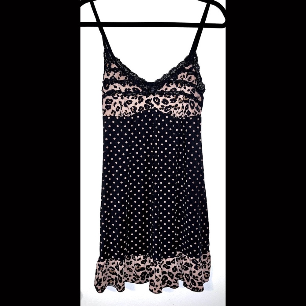 Sexy Leopard Polka Dot Stretch Nightgown Slip Dress L